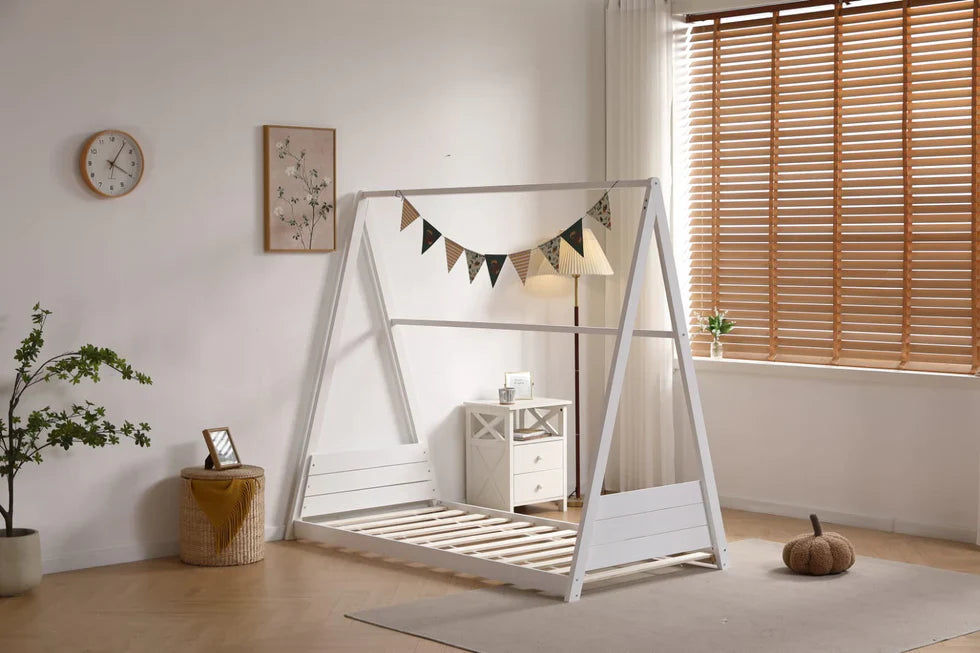 Lit simple Natura – Structure bois blanc & gris, ambiance naturelle 90x190 Cm - Decora Home