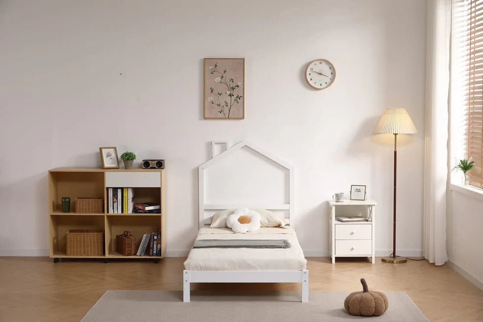 Lit Enfant  – Design Naturel en Bois Blanc et Gris 90x190 cm - Decora Home