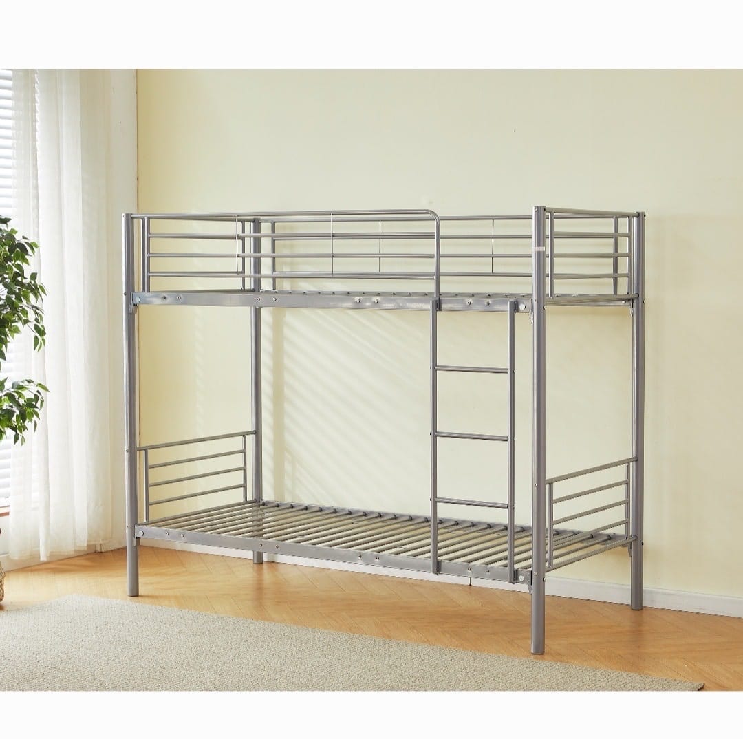 Lit superposé gris avec revêtement et sommiers en acier – 1+1 / 2+1 / 2+2 – 90x190 cm et 140x190 cm - Decora Home