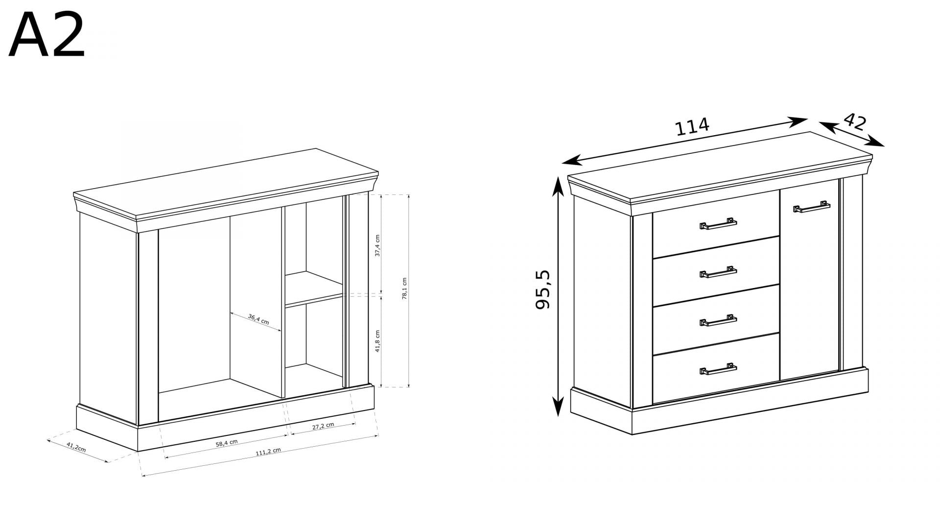 Commode, Buffet avec quatre tiroirs spacieux et meuble avec étagère - Decora Home