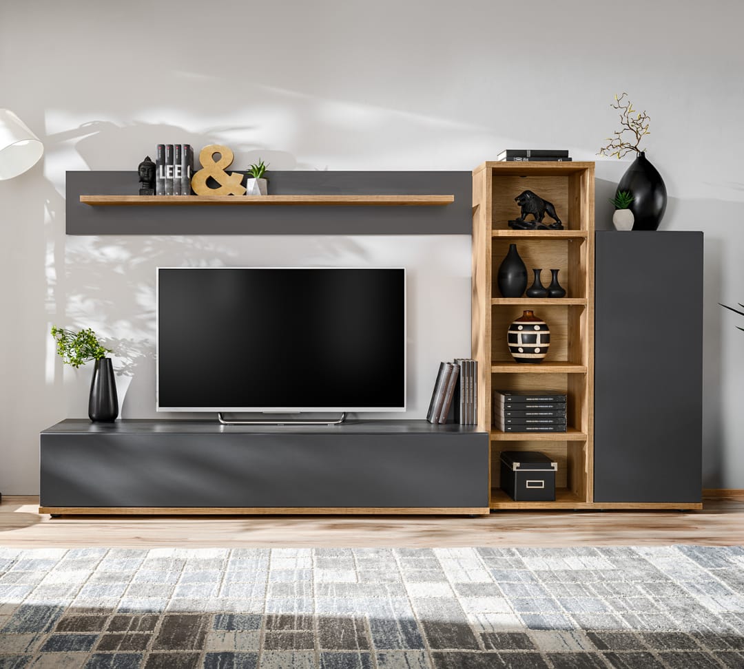 Composition TV SILK III 240cm - Anthracite & Chêne Wotan - SILK ANWT SK3