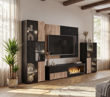 Composition TV Wall unit FLY M-P1 avec cheminée bioéthanol — vue 7