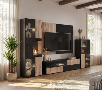 Composition TV Wall unit FLY M-P1 avec cheminée bioéthanol — vue 8