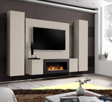 Composition TV Wall unit FLY M-P1 avec cheminée bioéthanol