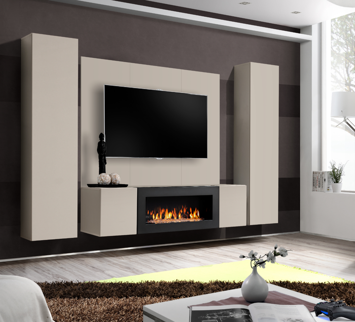 Composition TV Wall unit FLY M-P1 avec cheminée bioéthanol
