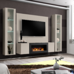 FLY M-P3 wall unit avec cheminée bioéthanol and a panel, hickory Jackson — vue 13