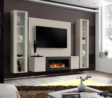 Composition TV Wall unit FLY M-P2 avec cheminée bioéthanol