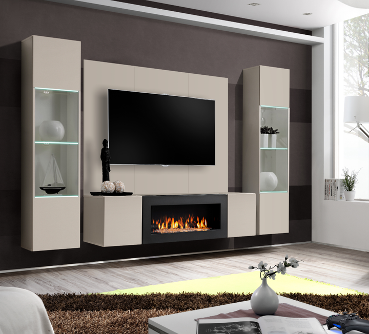 Composition TV Wall unit FLY M-P3 avec cheminée bioéthanol