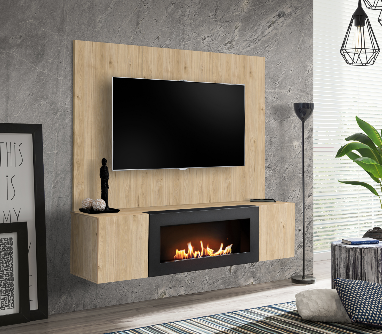 FLY B wall unit with a panel, hickory Jackson