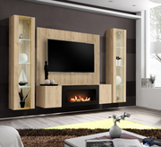 FLY M-P2 wall unit avec cheminée bioéthanol and a panel, hickory Jackson
