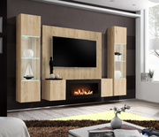 FLY M-P3 wall unit avec cheminée bioéthanol and a panel, hickory Jackson — vue 8