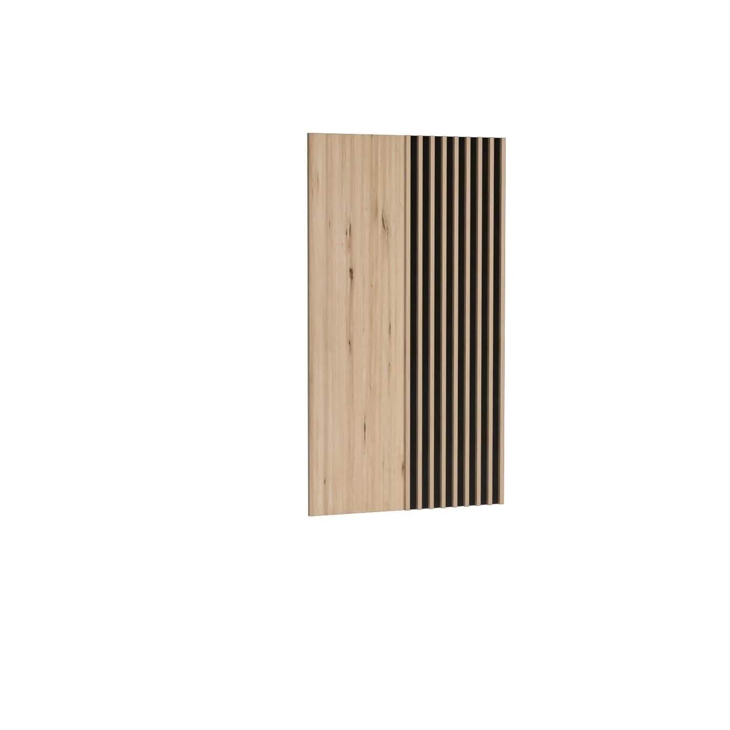 Panneau à lattes suspendu avec une combinaison de couleurs noires et claires pour un look élégant derrière le téléviseur.|Promo exclusive|Decora Home