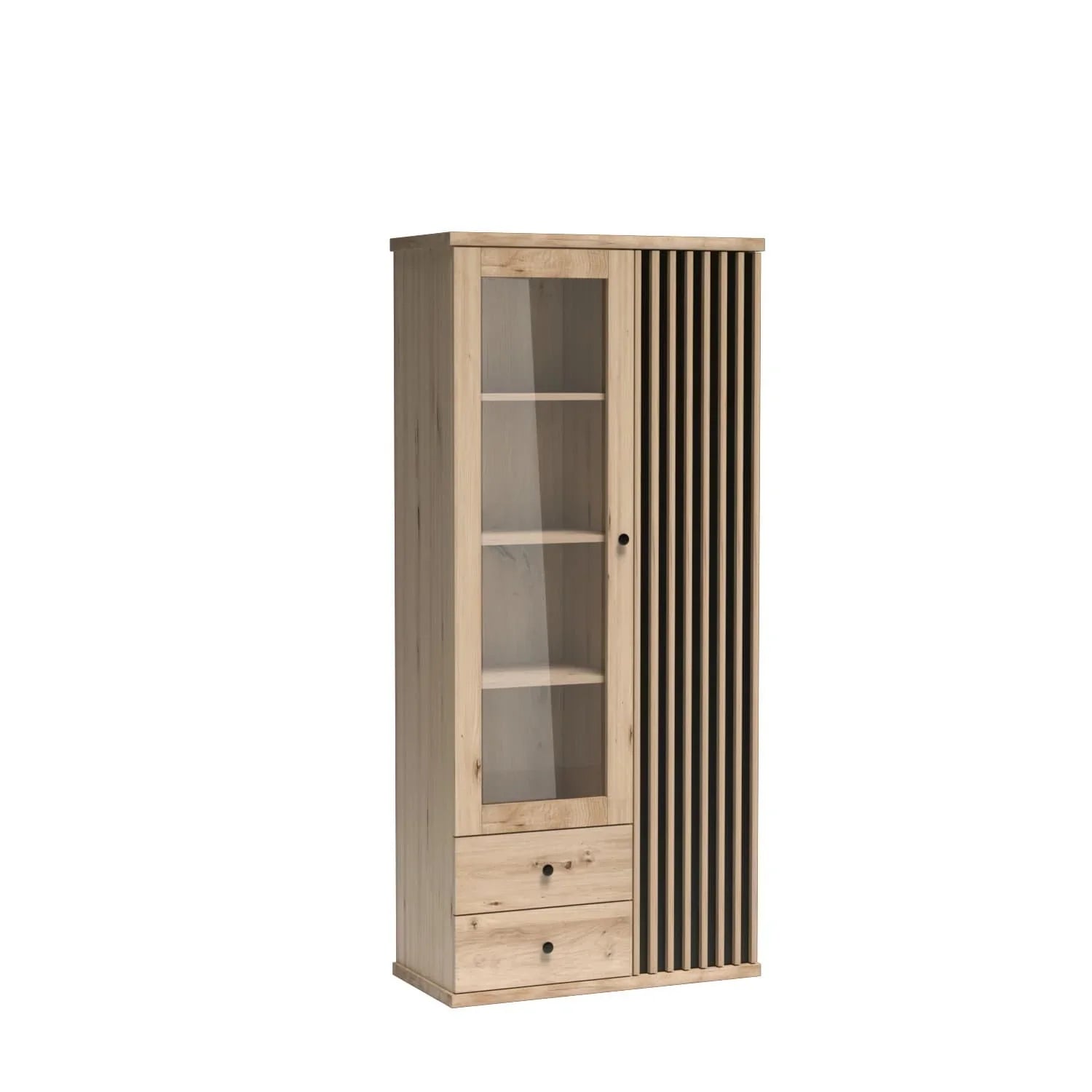 Vitrine moderne avec lattes sur fond noir|Destockage Express|Decora Home