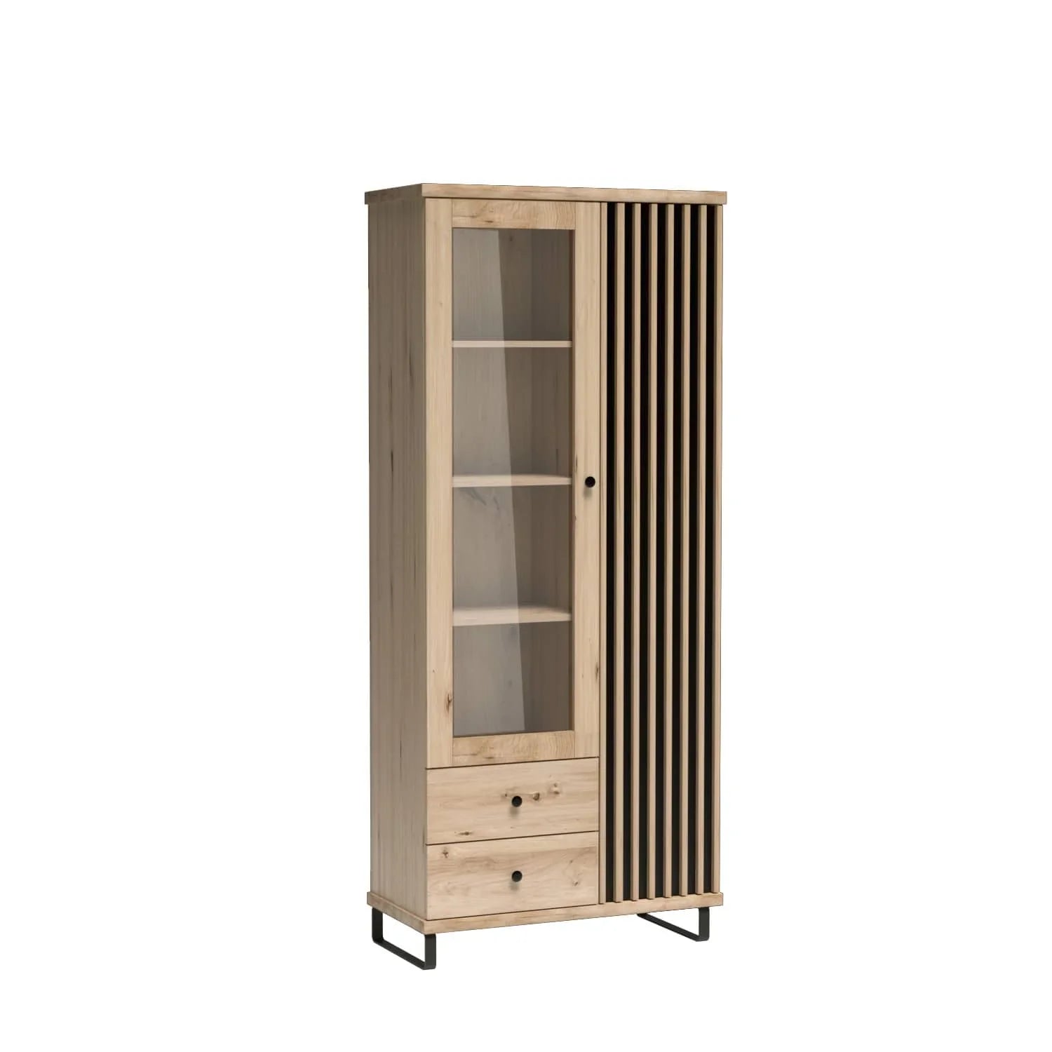 Vitrine moderne avec lattes sur fond noir - Decora Home