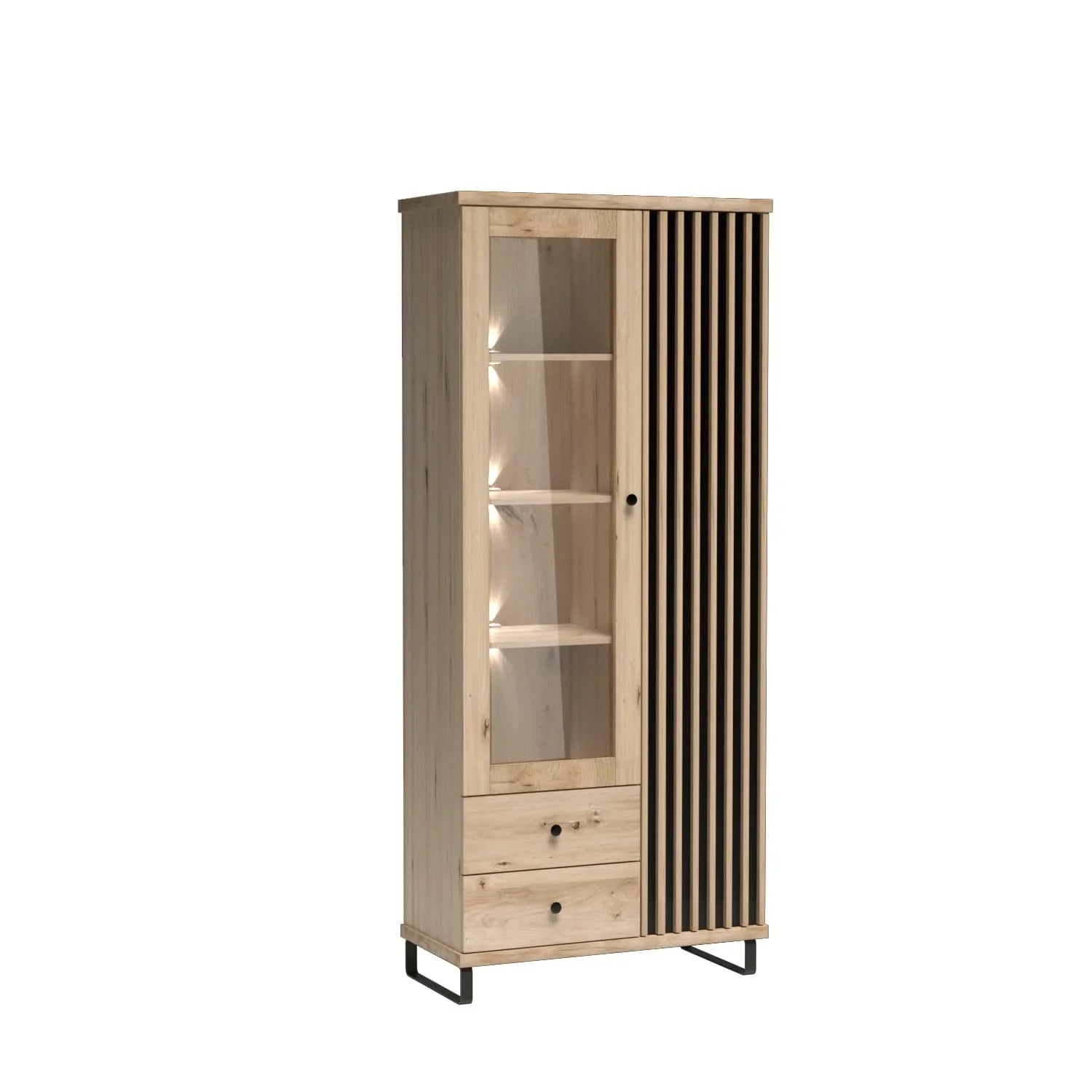 Vitrine moderne avec lattes sur fond noir - Decora Home
