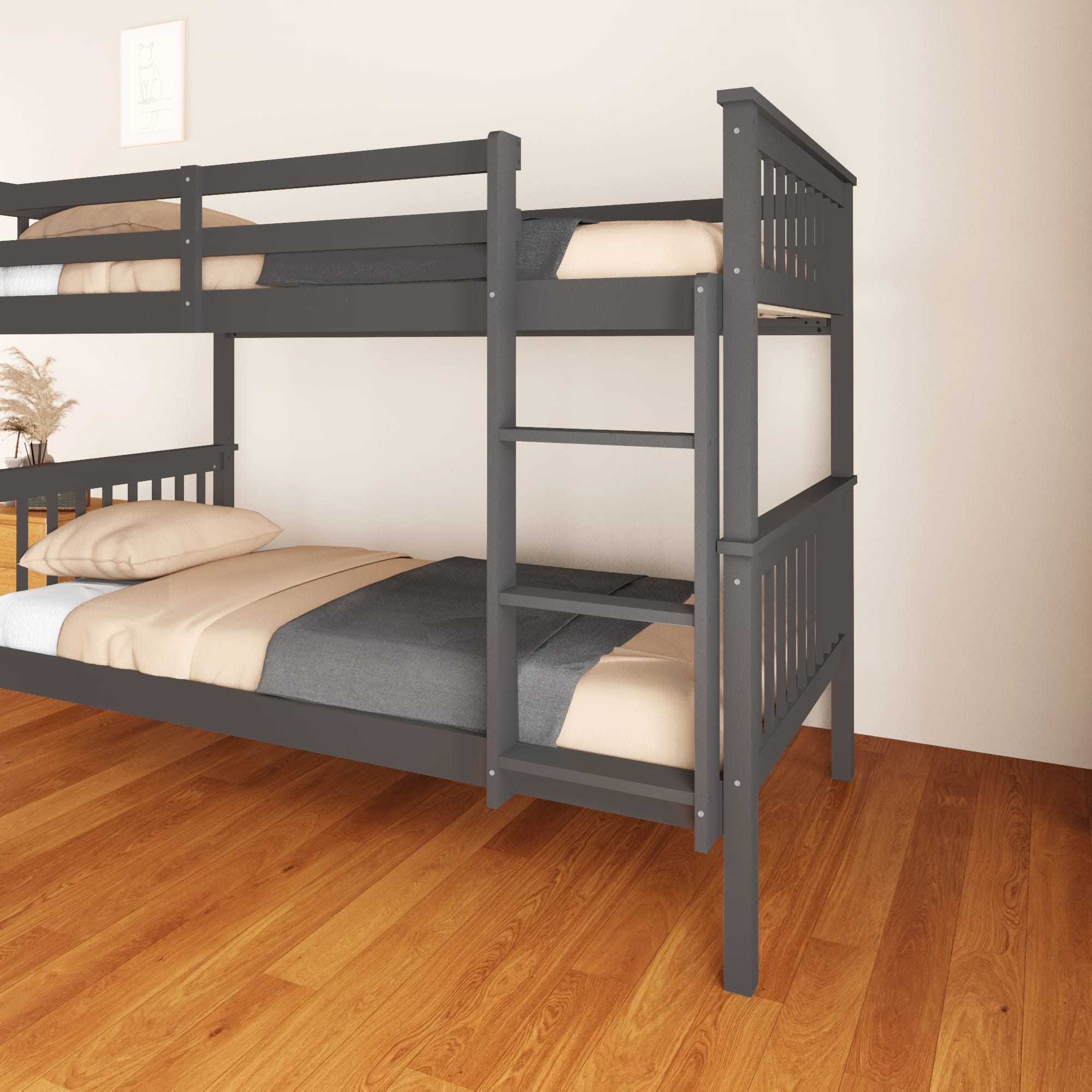 LIT SUPERPOSE BATNA EN BOIS 1+1 GRIS 90X190cm