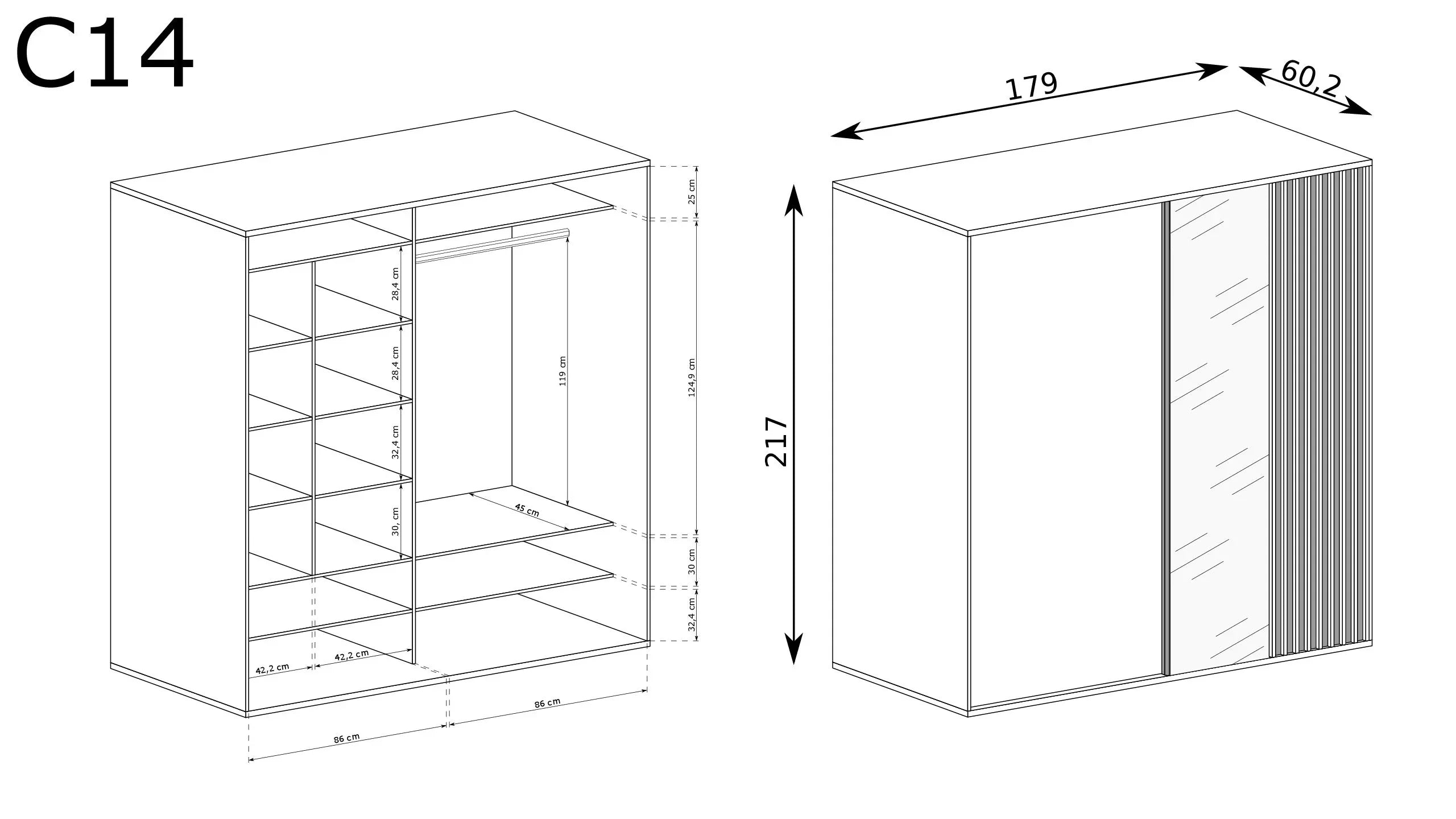 Armoire coulissante moderne avec insert à lattes, touches noires et grand miroir - Decora Home