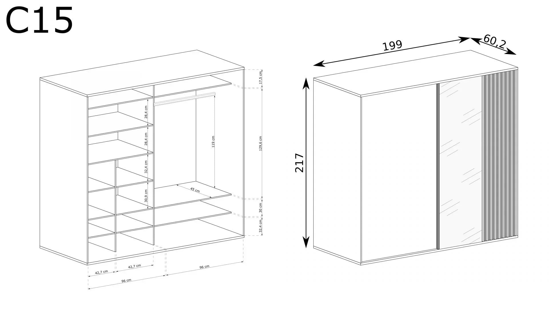Armoire coulissante design avec miroir et insert à lattes - Decora Home