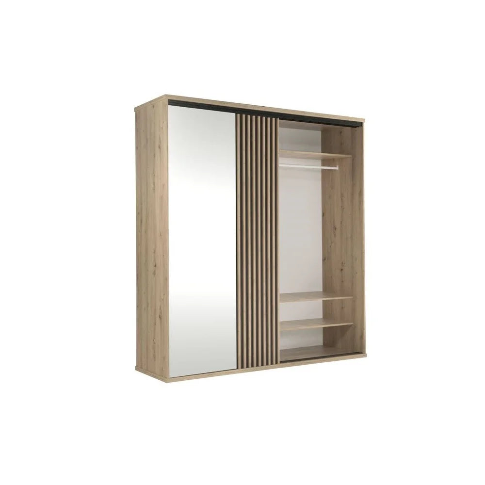 Armoire coulissante design avec miroir et insert à lattes - Decora Home