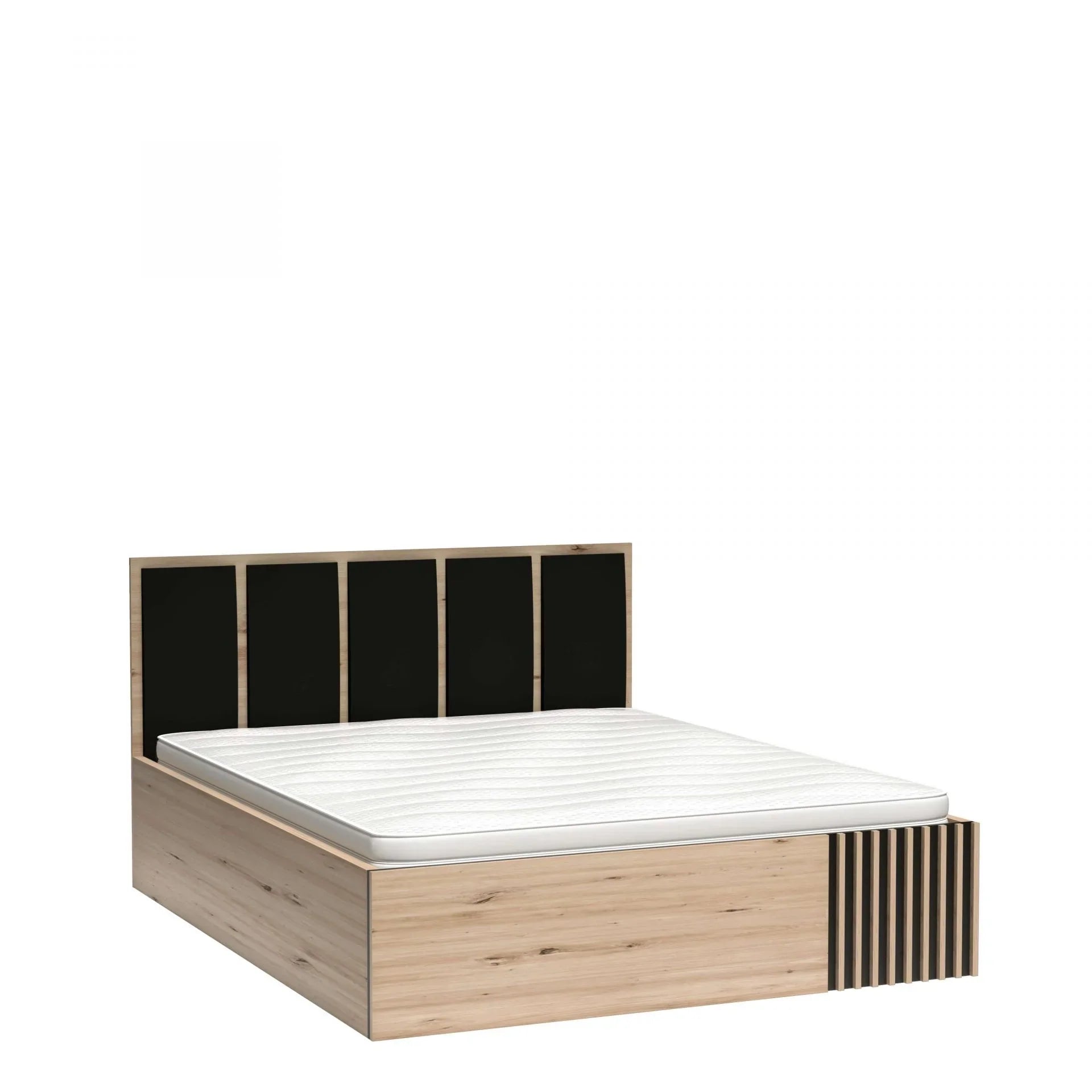Lit moderne avec tête de lit rembourrée et rangement intégré - Decora Home