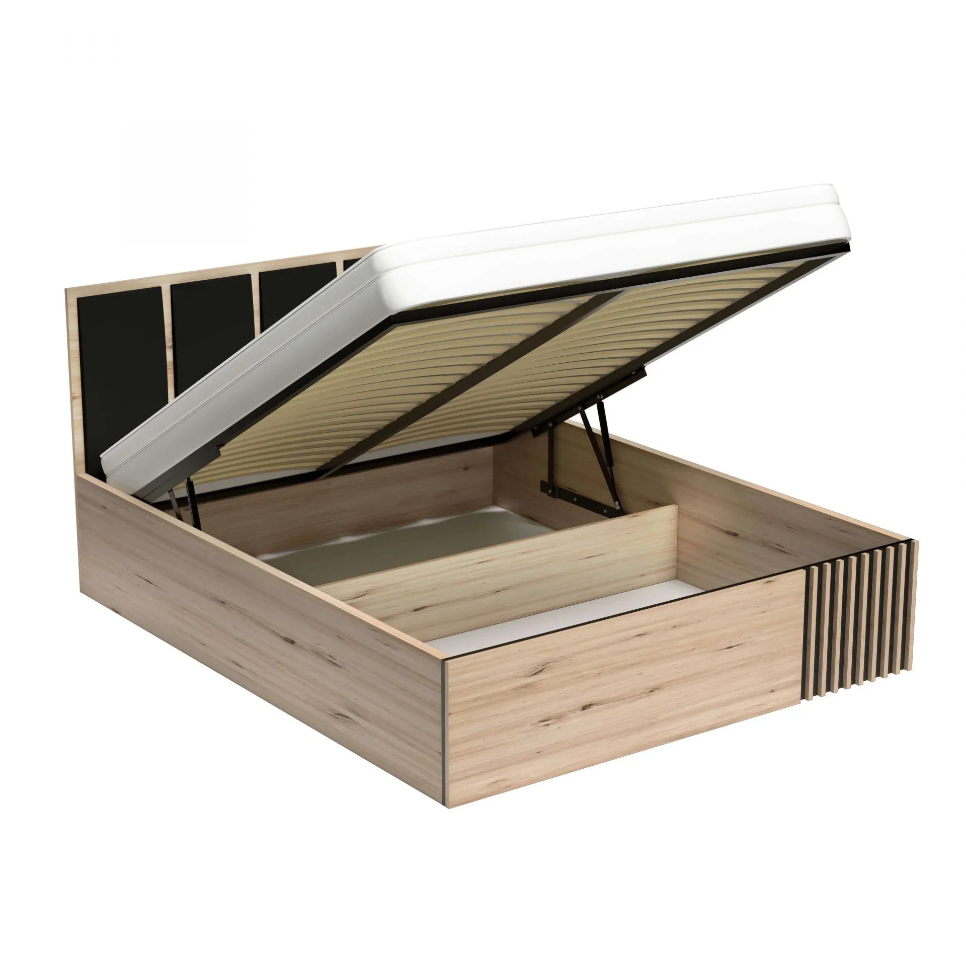 Lit moderne avec tête de lit rembourrée et rangement intégré - Decora Home