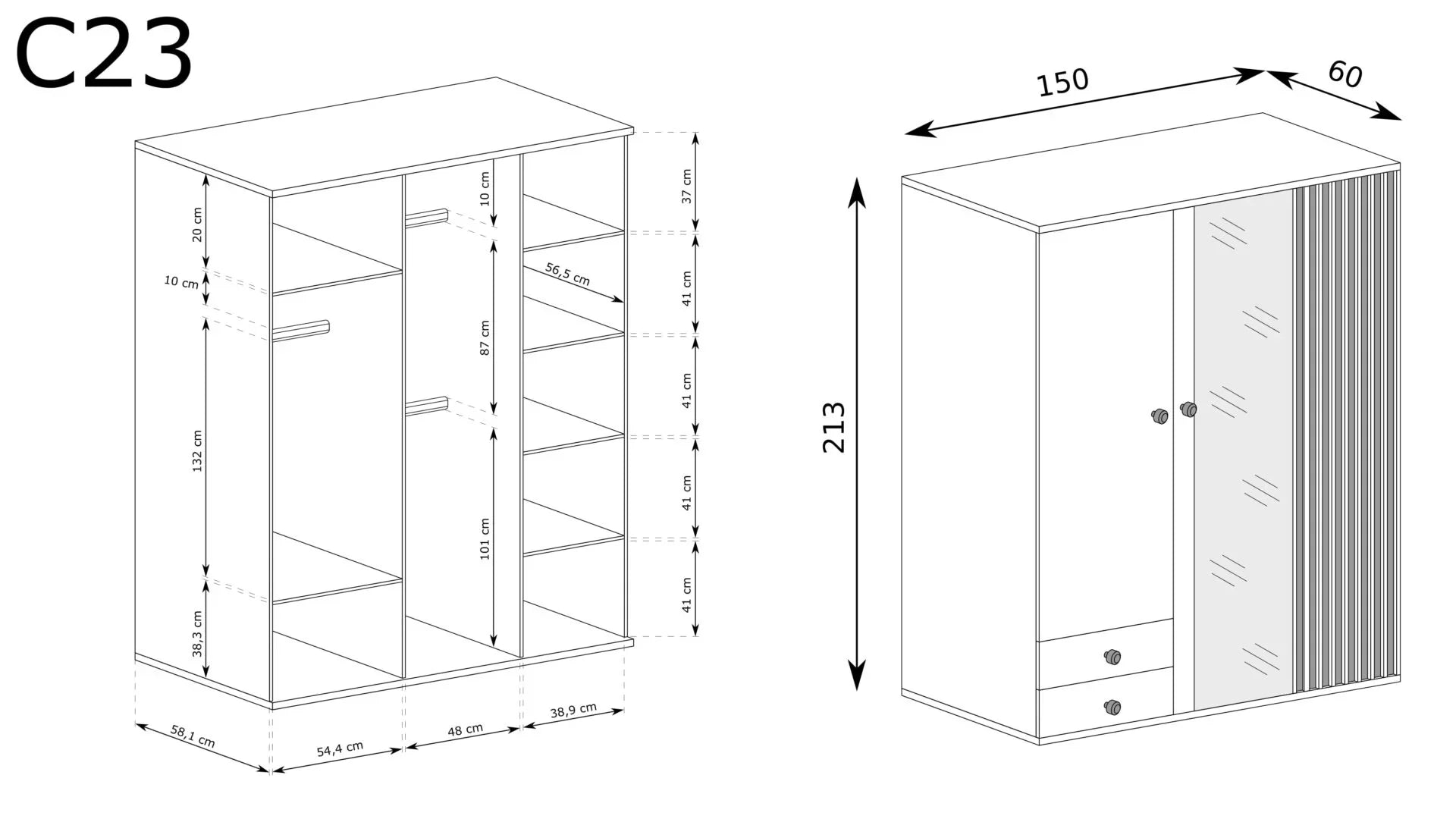 Armoire Coulissante Moderne avec Miroir et Insert à Lattes - Decora Home