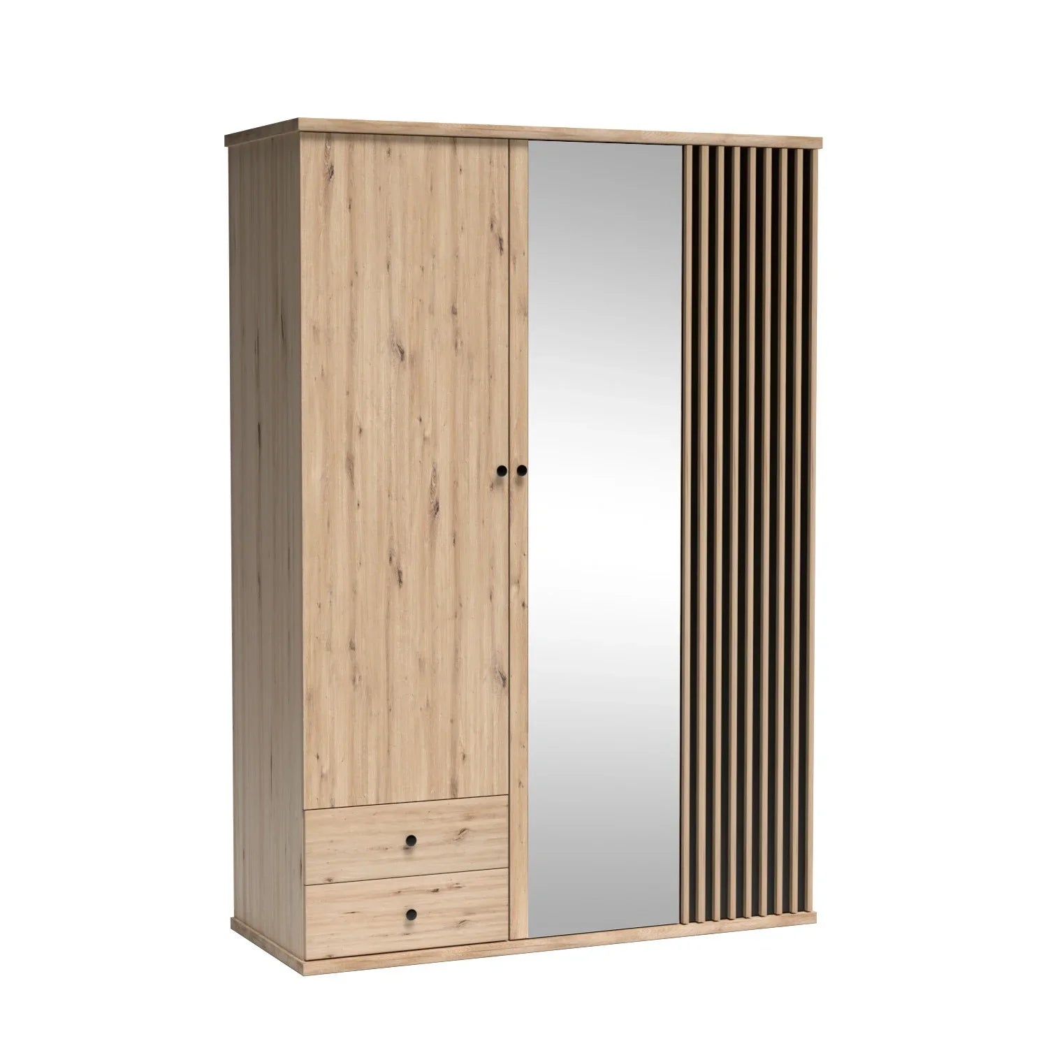 Armoire Coulissante Moderne avec Miroir et Insert à Lattes|Promo exclusive|Decora Home