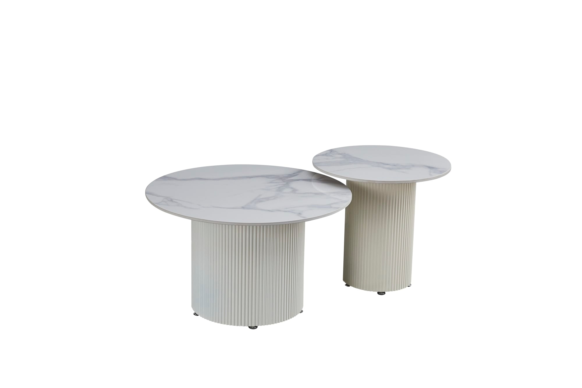 TABLE BASSE GIGOGNE POLPO PIED BEIGE PLATEAU CERAMIQUE MARBRE BLANC 70X70X38 + 50X50X45CM