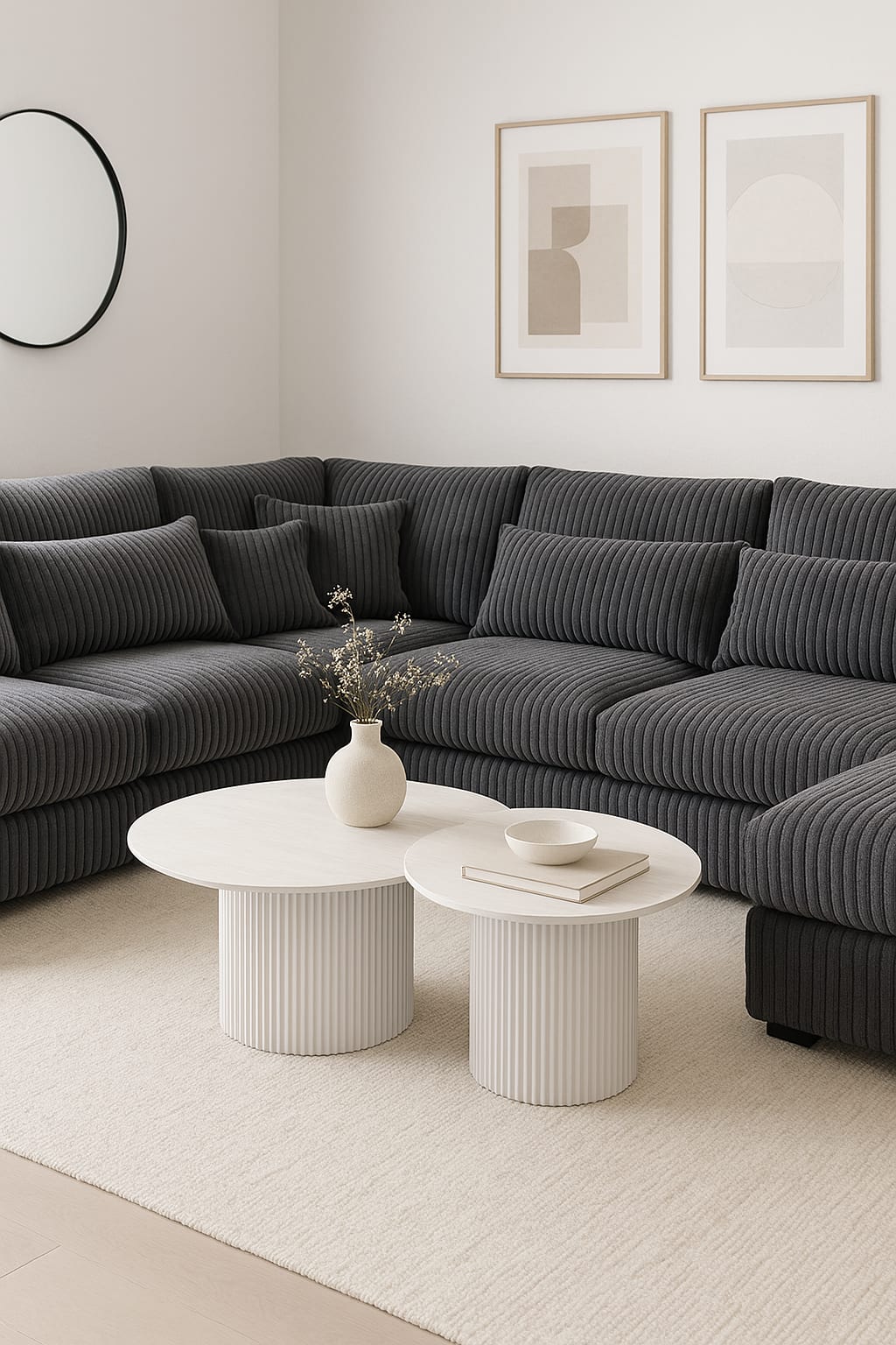 TABLE BASSE GIGOGNE MINA PIED BLANC PLATEAU CERAMIQUE BOIS BLANC 60x45cm + 80x38cm