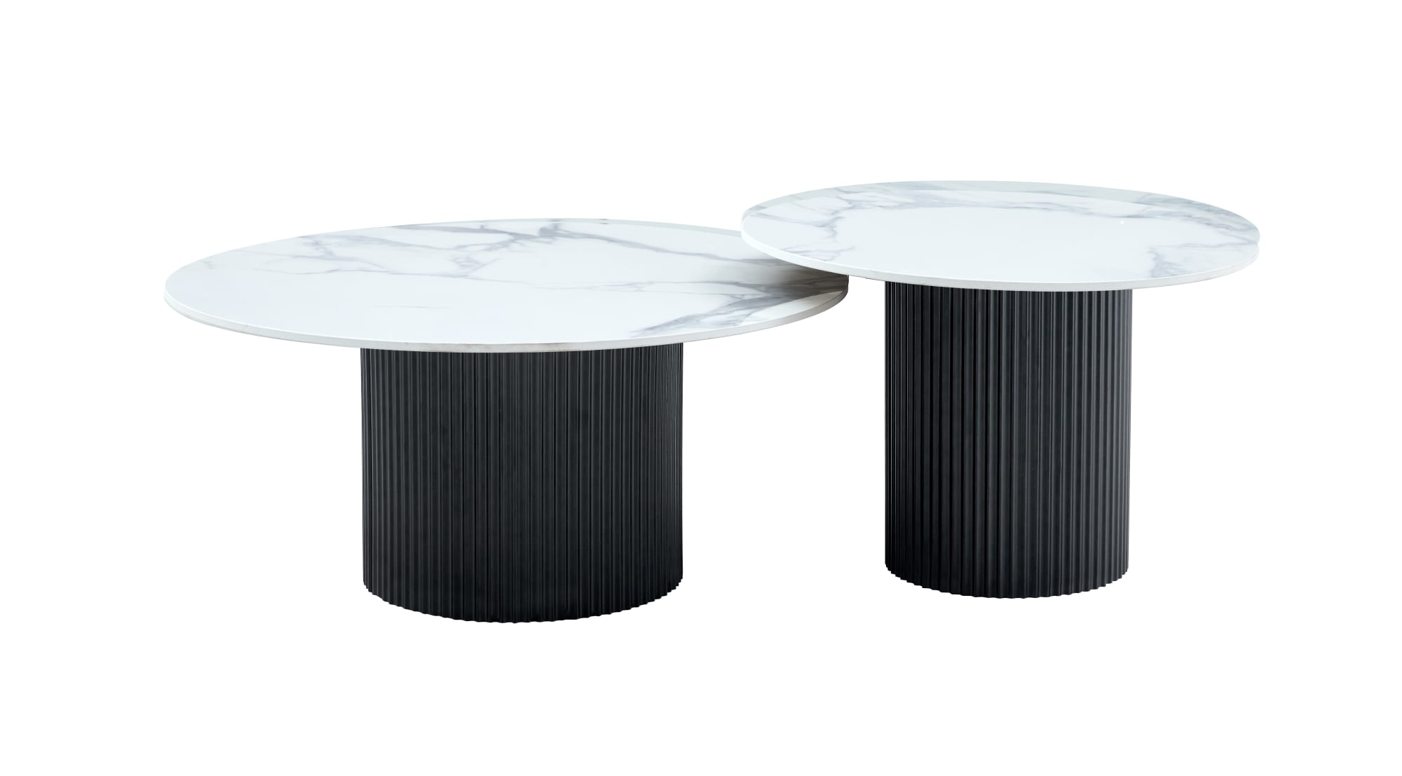 TABLE BASSE GIGOGNE MINA PIED NOIR PLATEAU CERAMIQUE MARBRE BLANC (BLB) 60x45cm + 80x38cm