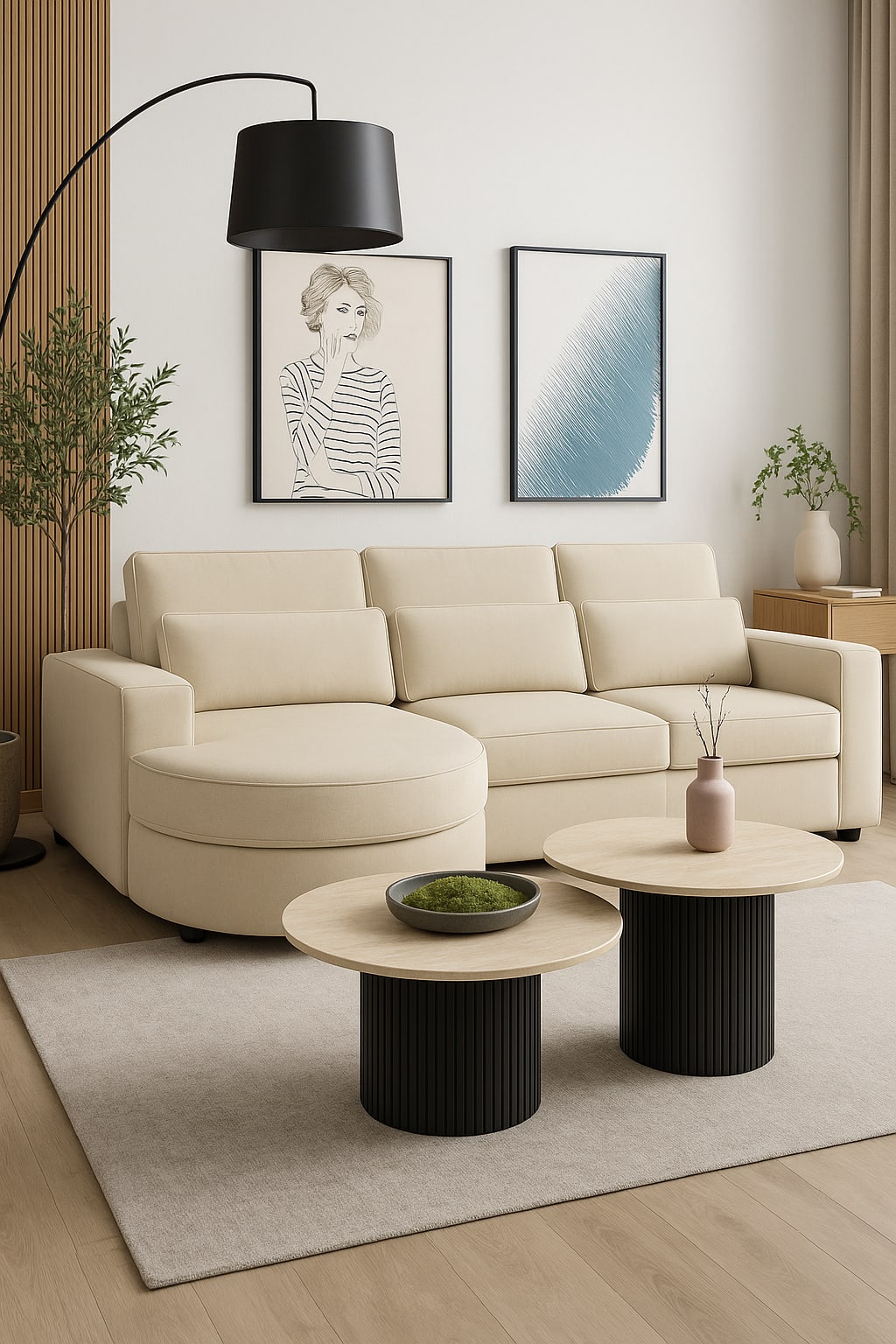 TABLE BASSE GIGOGNE MINA PIED NOIR PLATEAU CERAMIQUE TRAVERTIN MAT 60x45cm + 80x38cm