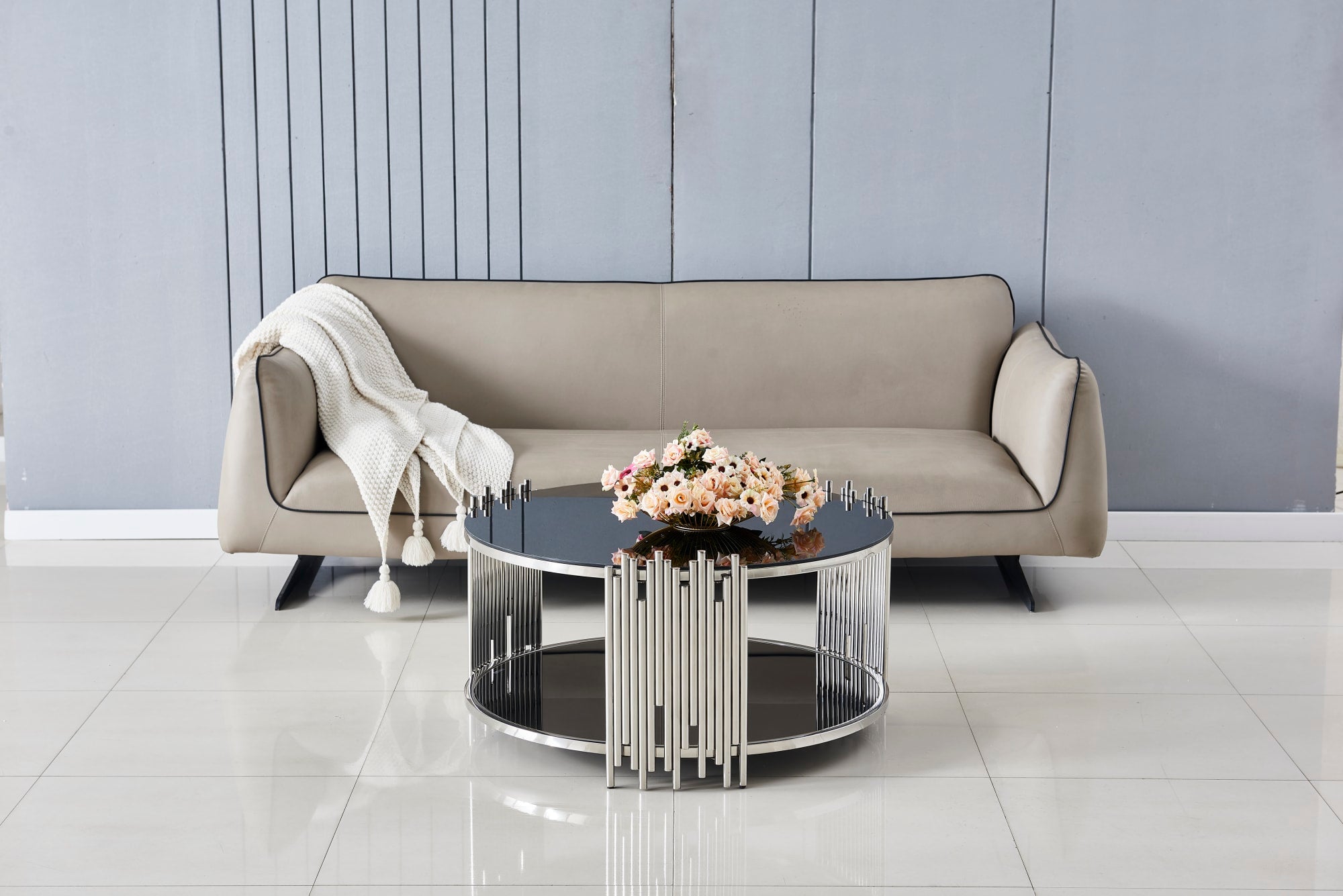 TABLE BASSE STICK CHROME MARBRE NOIR 90 x 45 CM