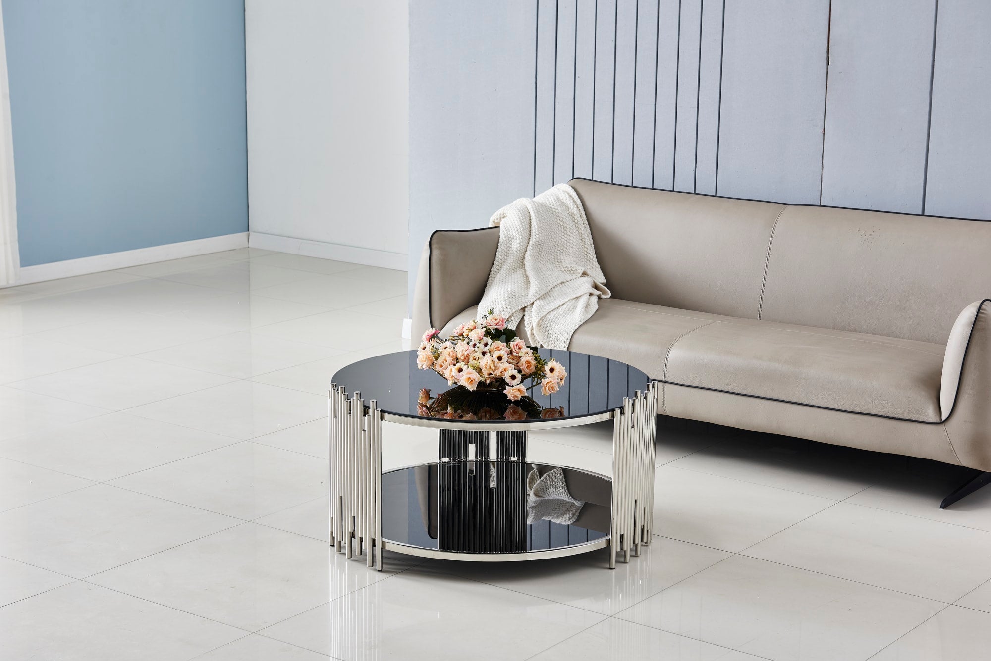 TABLE BASSE STICK CHROME MARBRE NOIR 90 x 45 CM