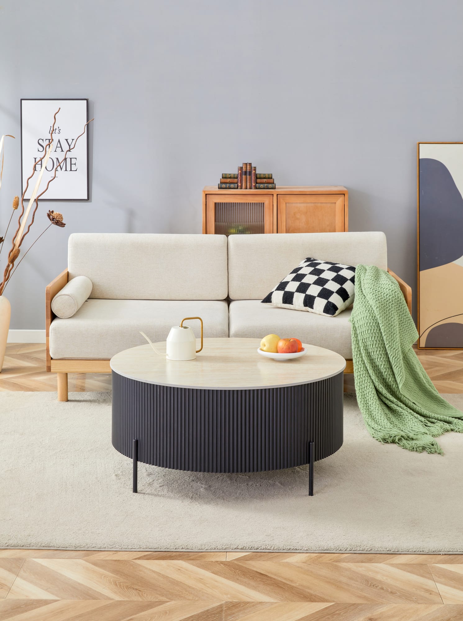 TABLE BASSE RUBY PIED NOIR CERAMIQUE EFFET TRAVERTIN MAT 90cm