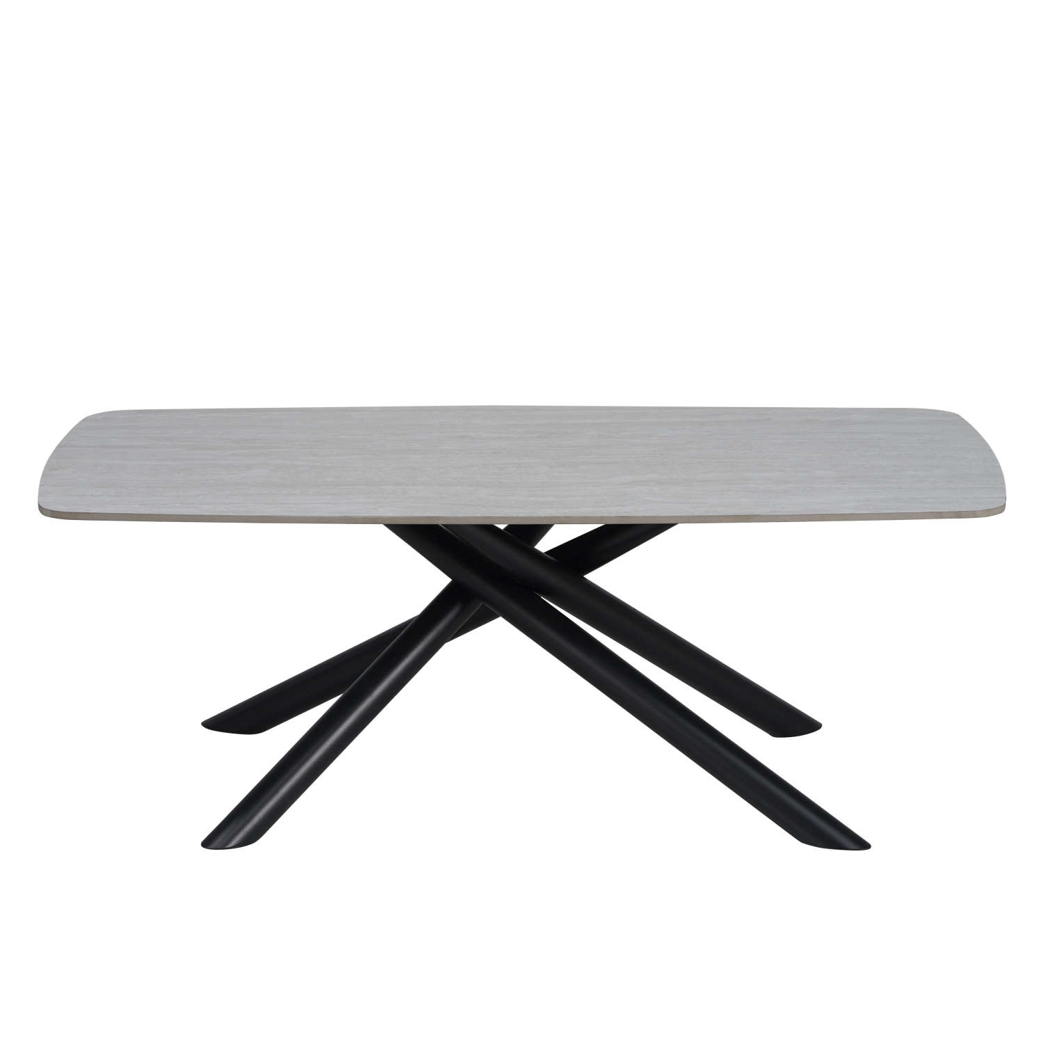 TABLE BASSE NYSA PIED METAL NOIR CERAMIQUE TRAVERTIN BLANC 120CM