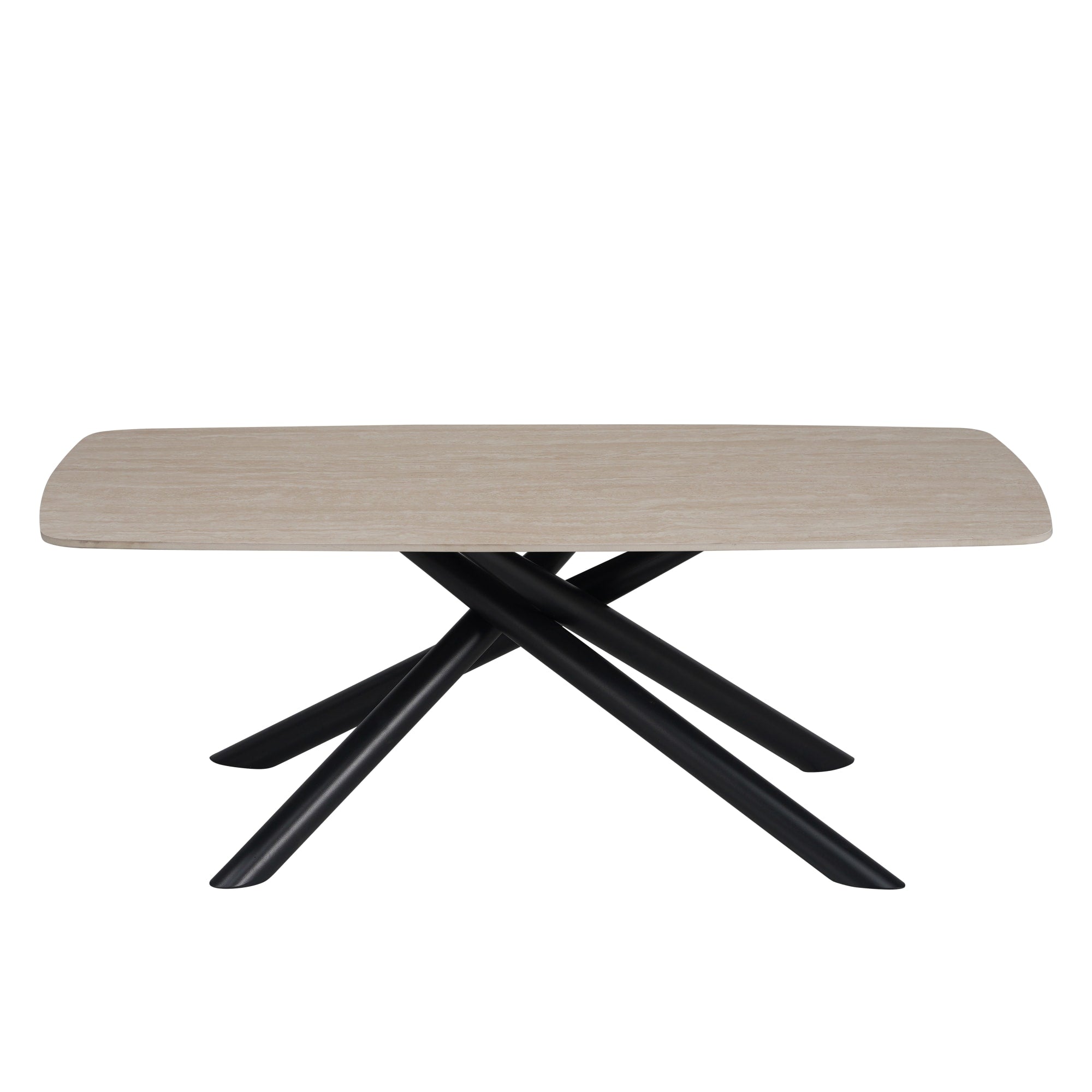 TABLE BASSE NYSA PIED METAL NOIR CERAMIQUE TRAVERTIN MAT 120