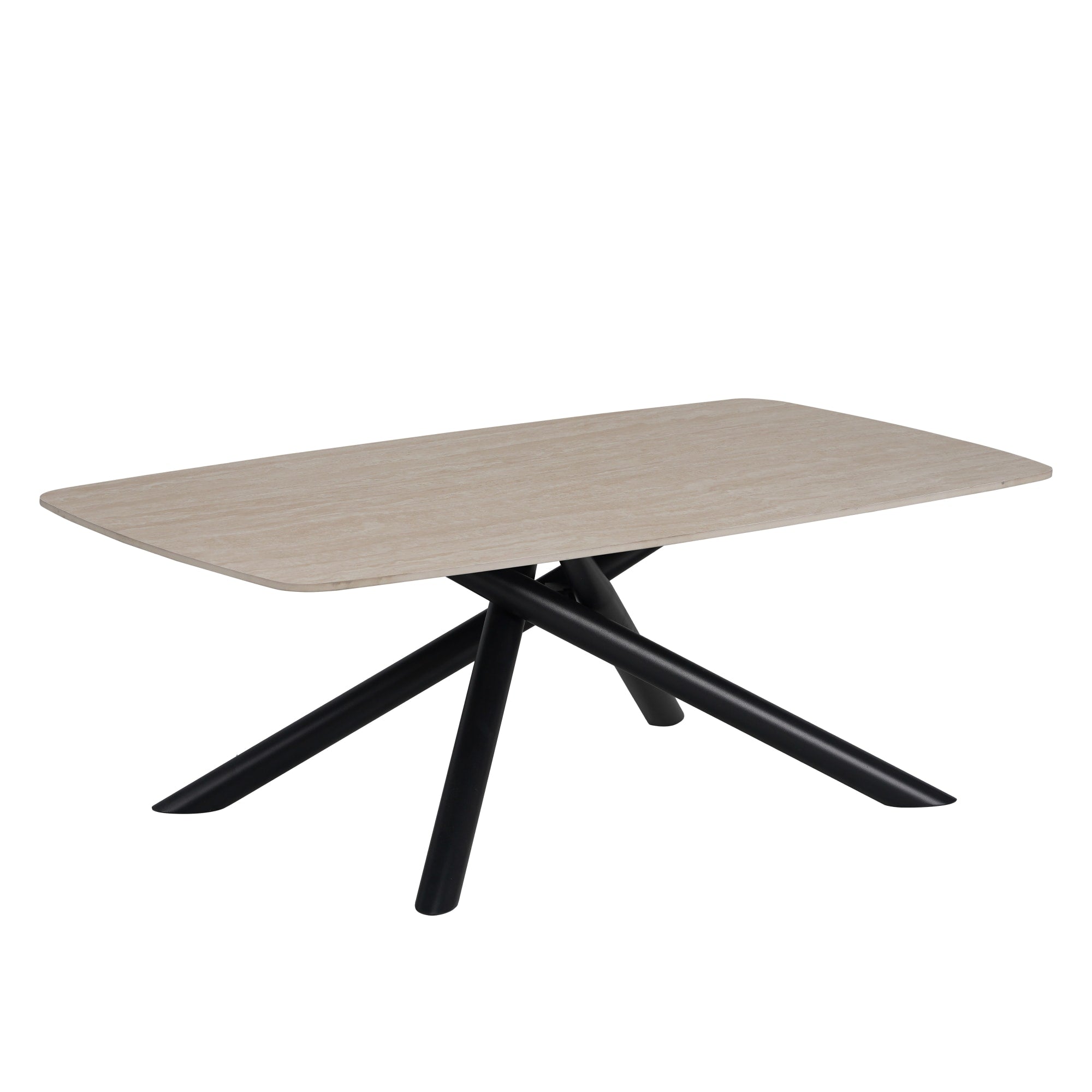 TABLE BASSE NYSA PIED METAL NOIR CERAMIQUE TRAVERTIN MAT 120