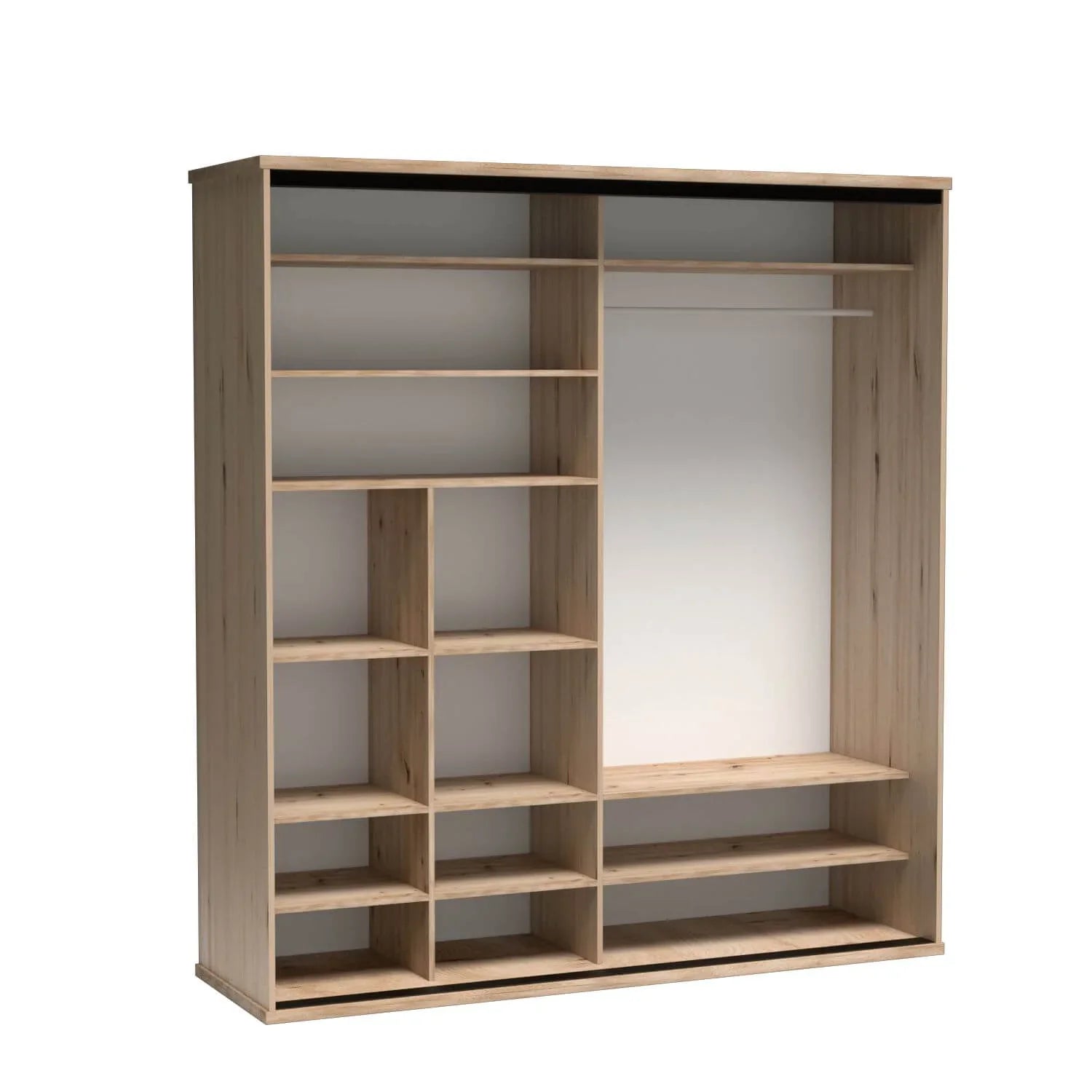 Armoire coulissante design avec miroir et insert à lattes - Decora Home
