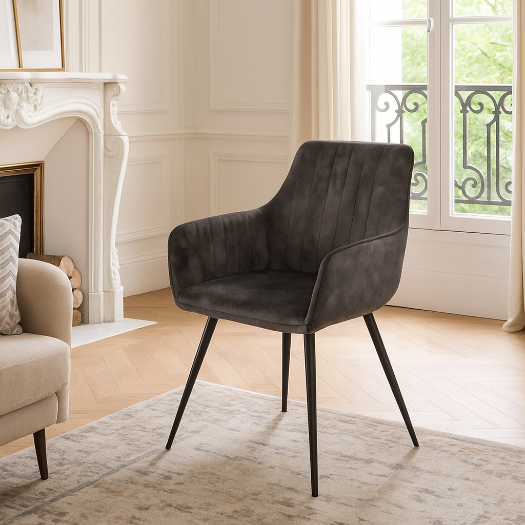 Lot de 2 Chaises – Style Rustique Moderne – Assise Confort Gris/Beige & Pieds Métal Noir - Decora Home
