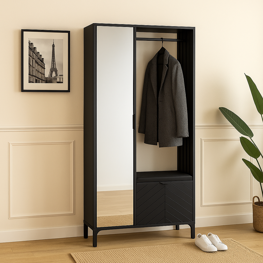 Armoire Moderne avec Miroir et Motif Décoratif