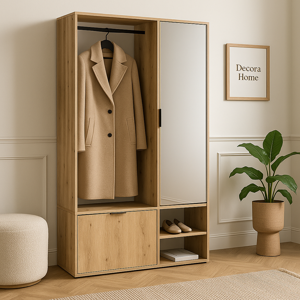 Placard d’entrée avec miroir – 100 cm – meuble de couloir design avec rangement chaussures