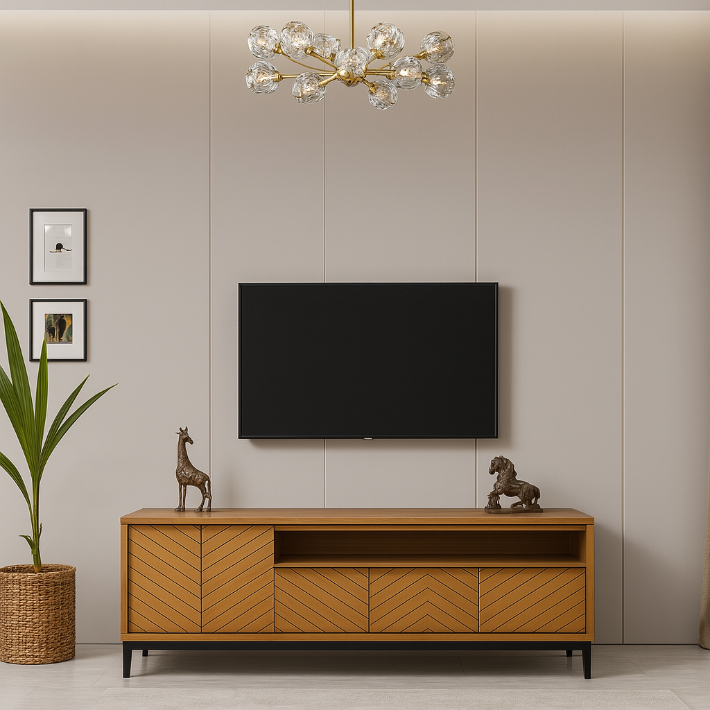 Meuble TV Compact en Chêne Caramel avec Tiroir et Armoire - Decora Home