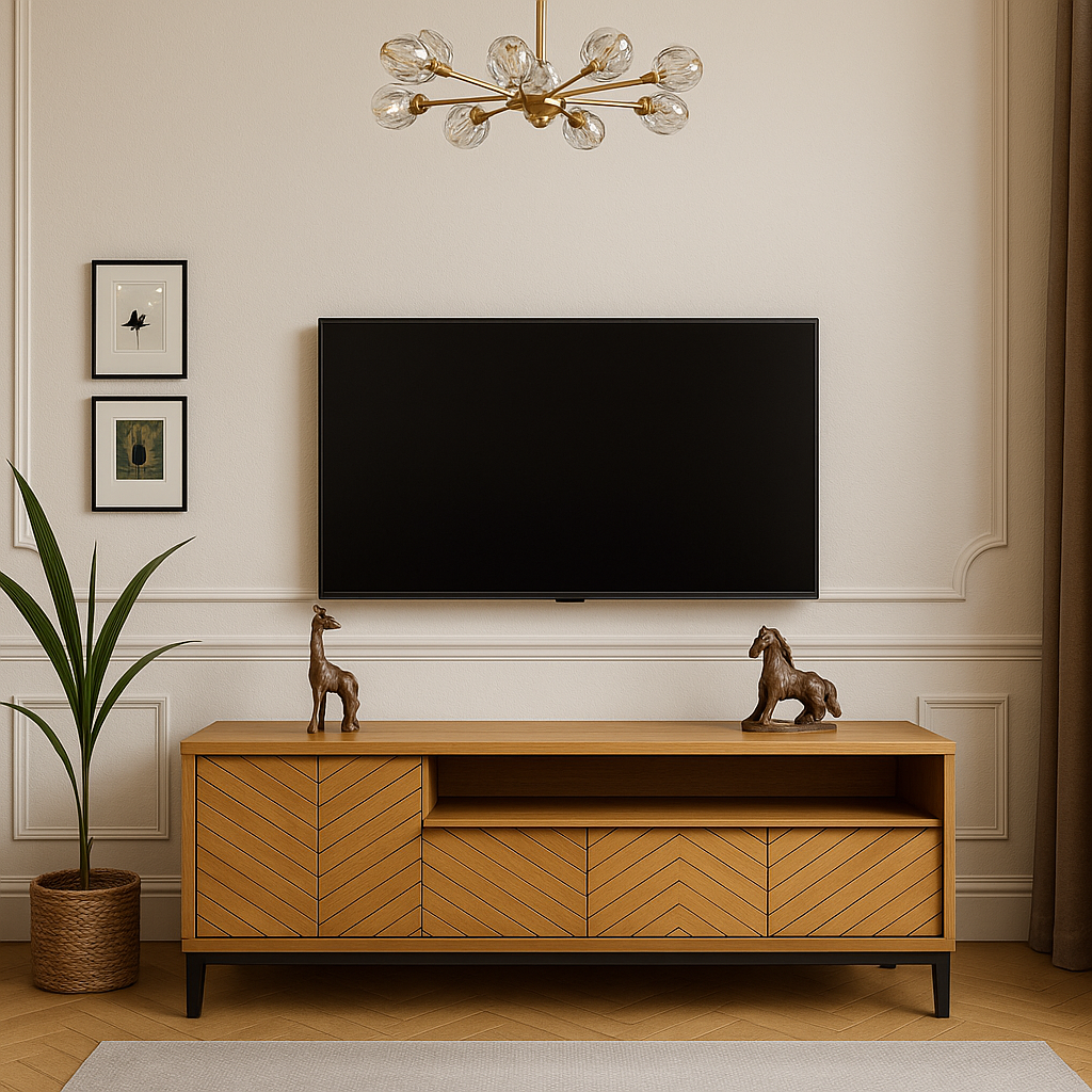 Meuble TV Compact en Chêne Caramel avec Tiroir et Armoire - Decora Home