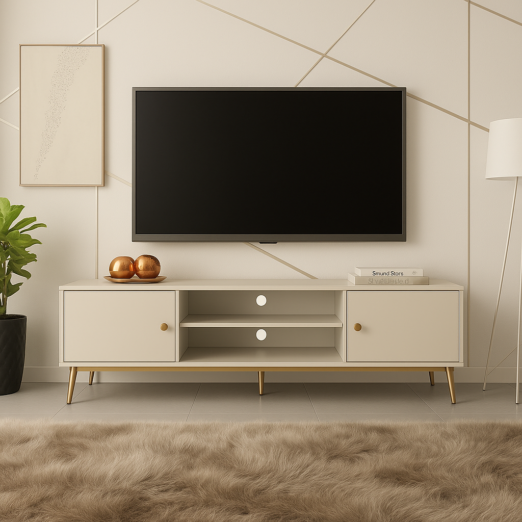 Meuble TV - Design Cachemire avec Pieds Dorés et Espace de Rangement Spacieux - Decora Home