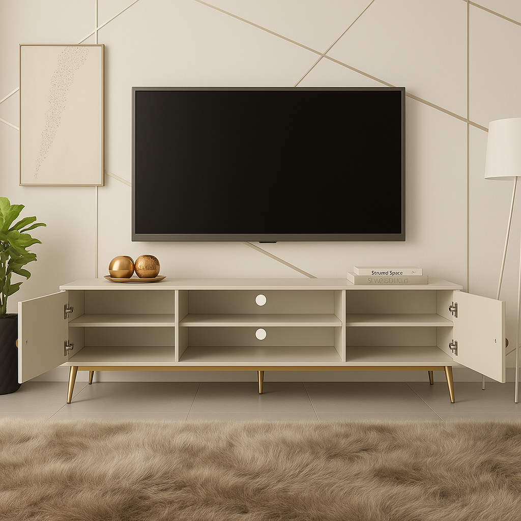 Meuble TV - Design Cachemire avec Pieds Dorés et Espace de Rangement Spacieux - Decora Home