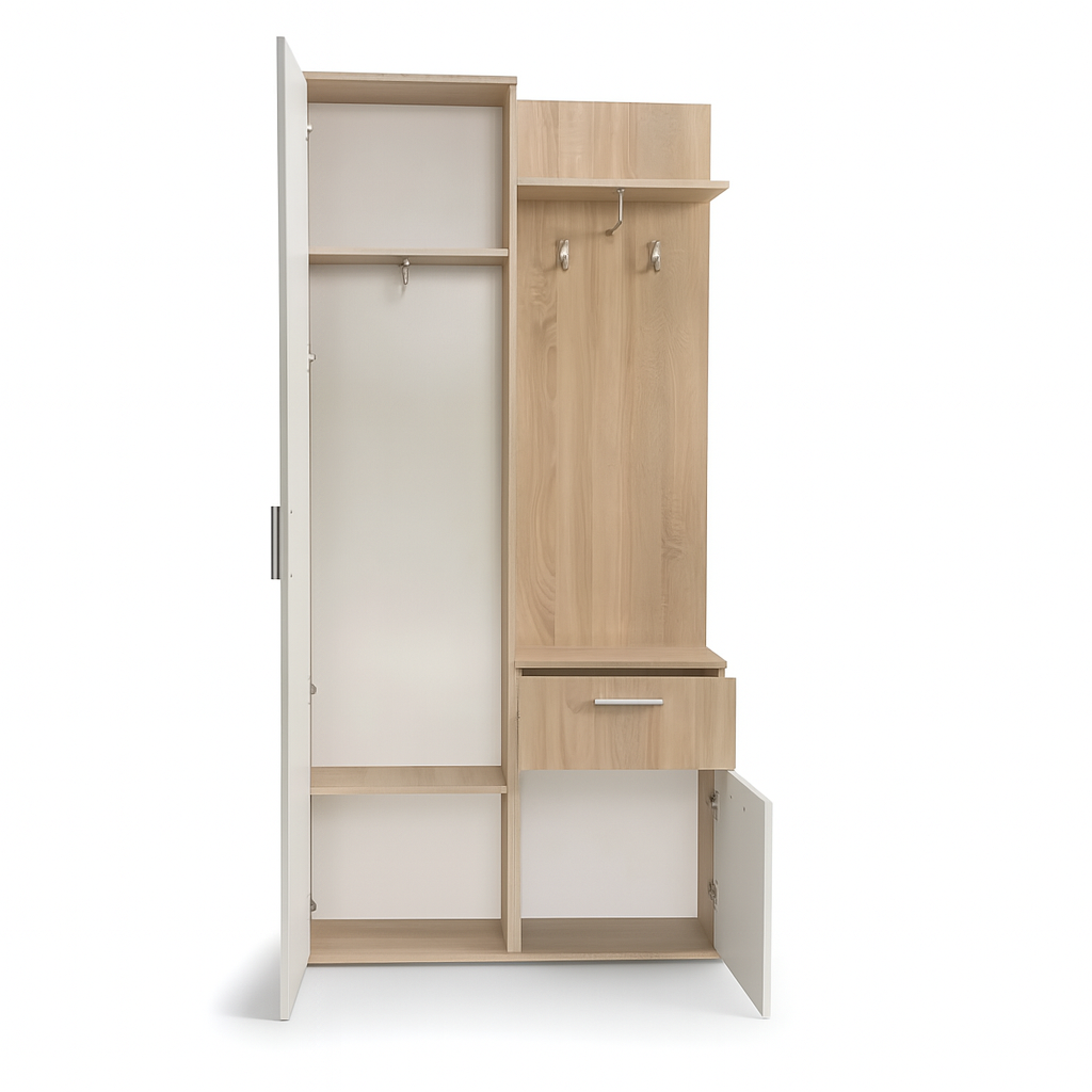 Armoire de couloir NALA avec miroir – 97 cm – meuble d’entrée moderne avec tiroir, étagères et penderie