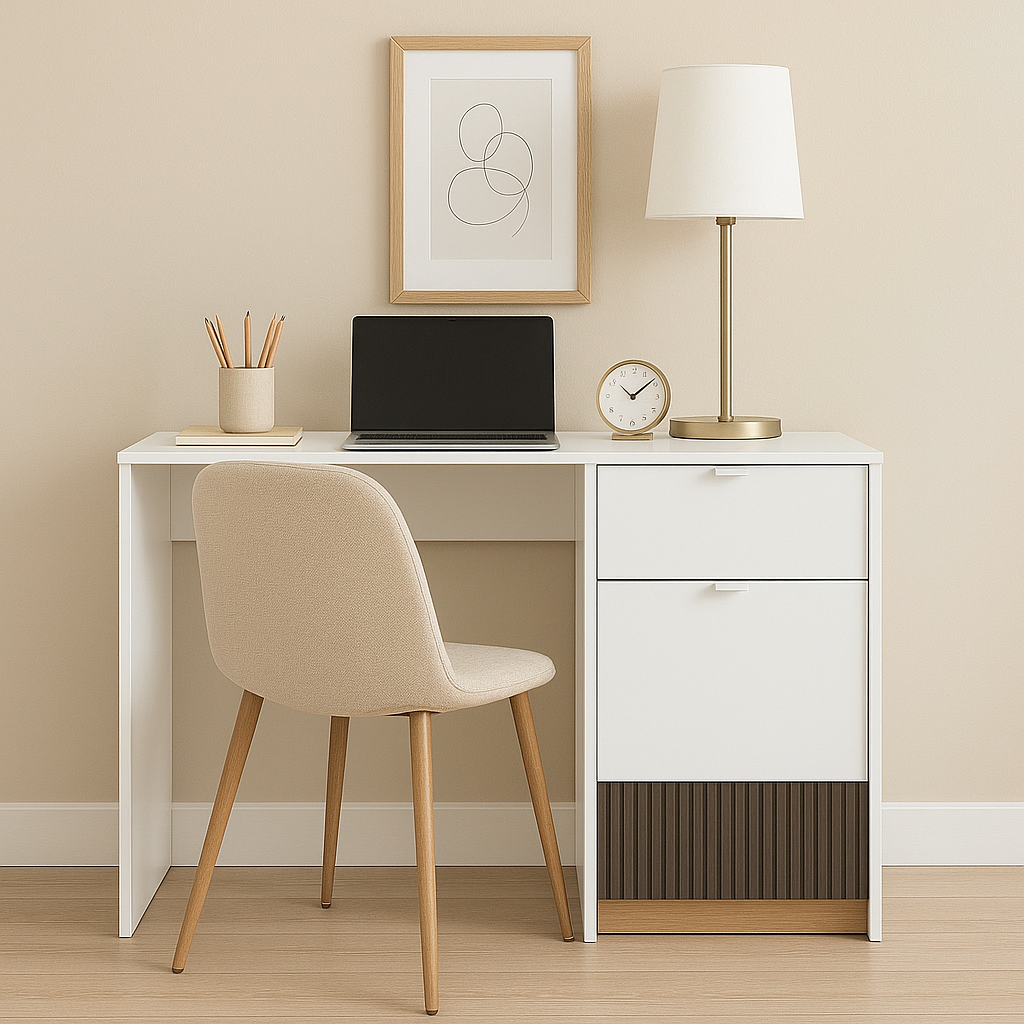 Bureau Design avec Finition Bicolore – Blanc, Graphite Mat & Chêne Castello