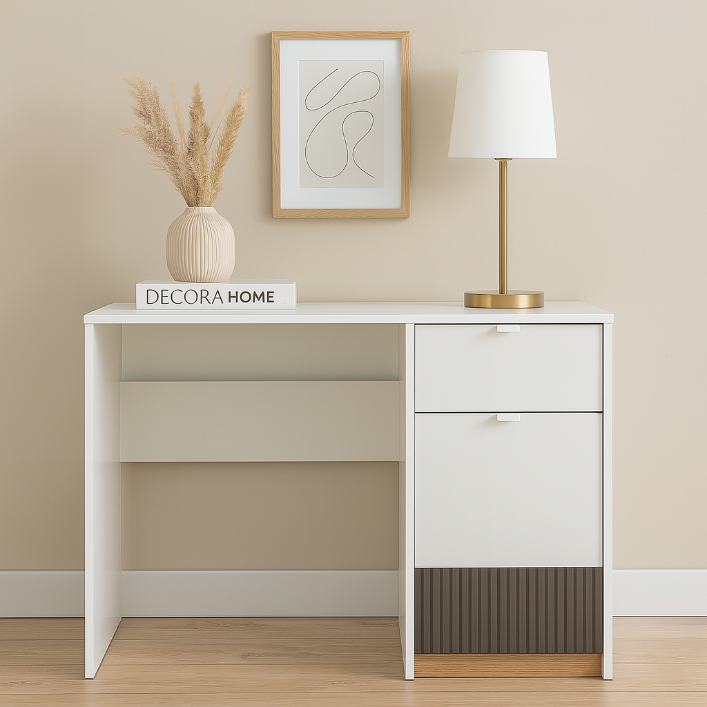Bureau Design avec Finition Bicolore – Blanc, Graphite Mat & Chêne Castello