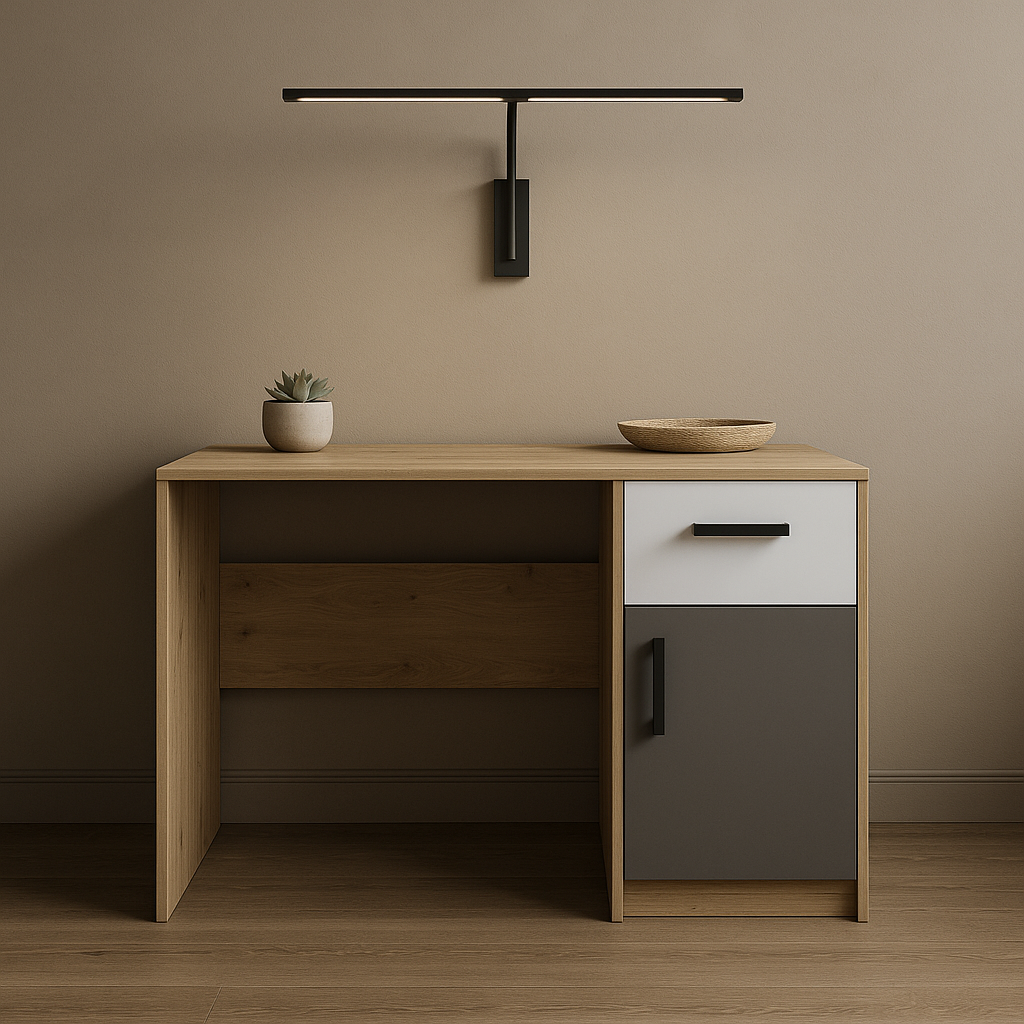 Bureau Moderne en MDF et Chêne avec Design Épuré - Idéal pour Espaces de Travail Contemporains