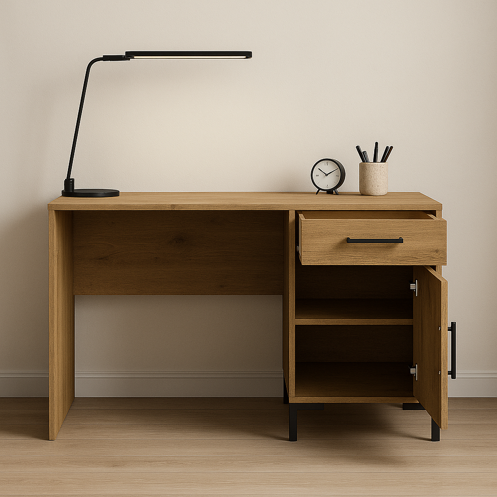 Bureau en Chêne Artisanal avec Bordure ABS - Résistant aux Rayures et Humidité, Design Moderne et Fonctionnel